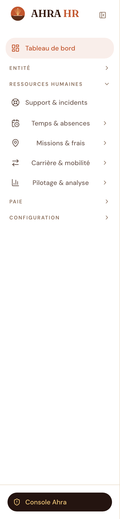 Navigation de l’application AHRA HR